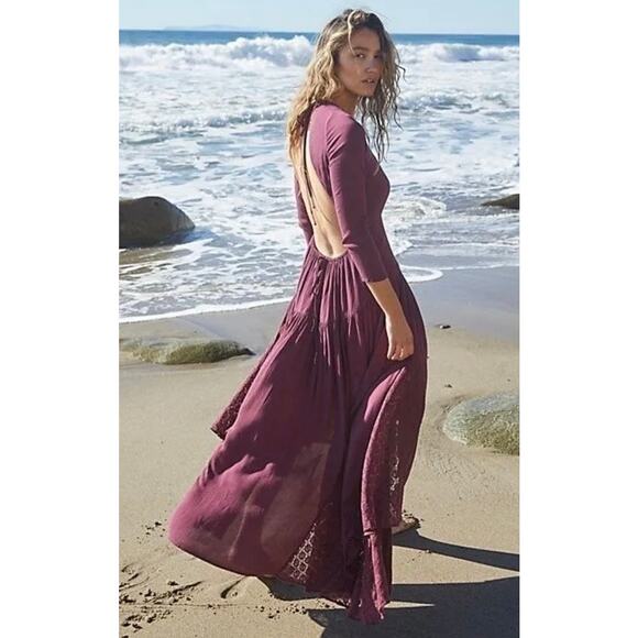 Free People Purple Maxi Sundress Long Sleeve Scoop Neck - Picture 4 of 4